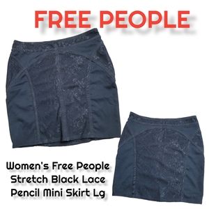 Free People Black bodycon Lace Pencil Mini Skirt Lg